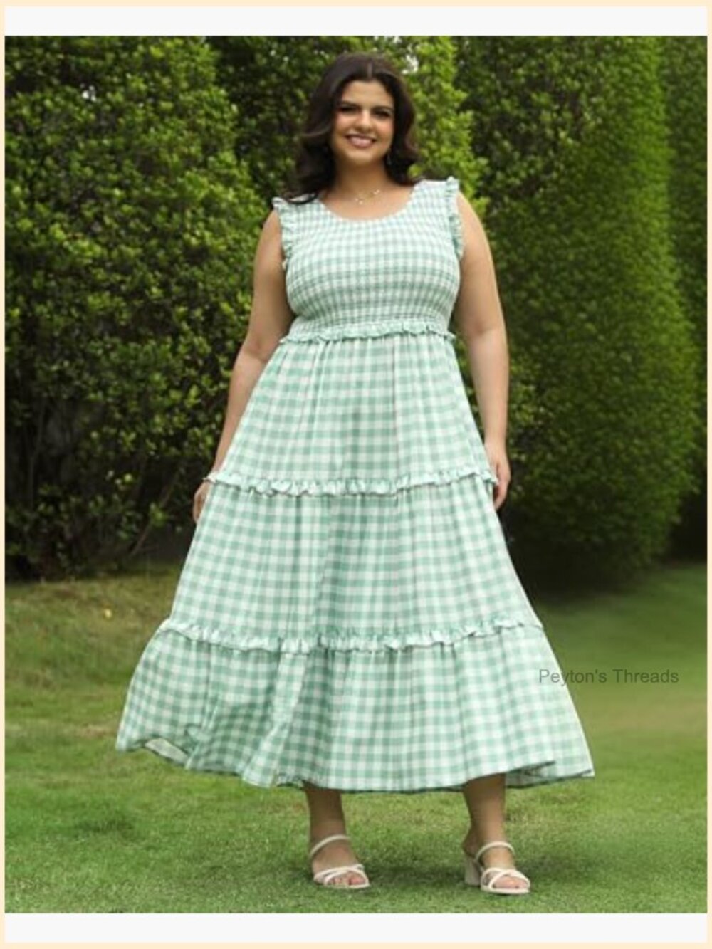 Plus Size Sleeveless Smocked Tiered Maxi Dress with Pockets - Picture 2 of 5